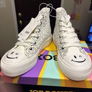 Joe Boxer White High-Top Sneakers with Black Smiley Print